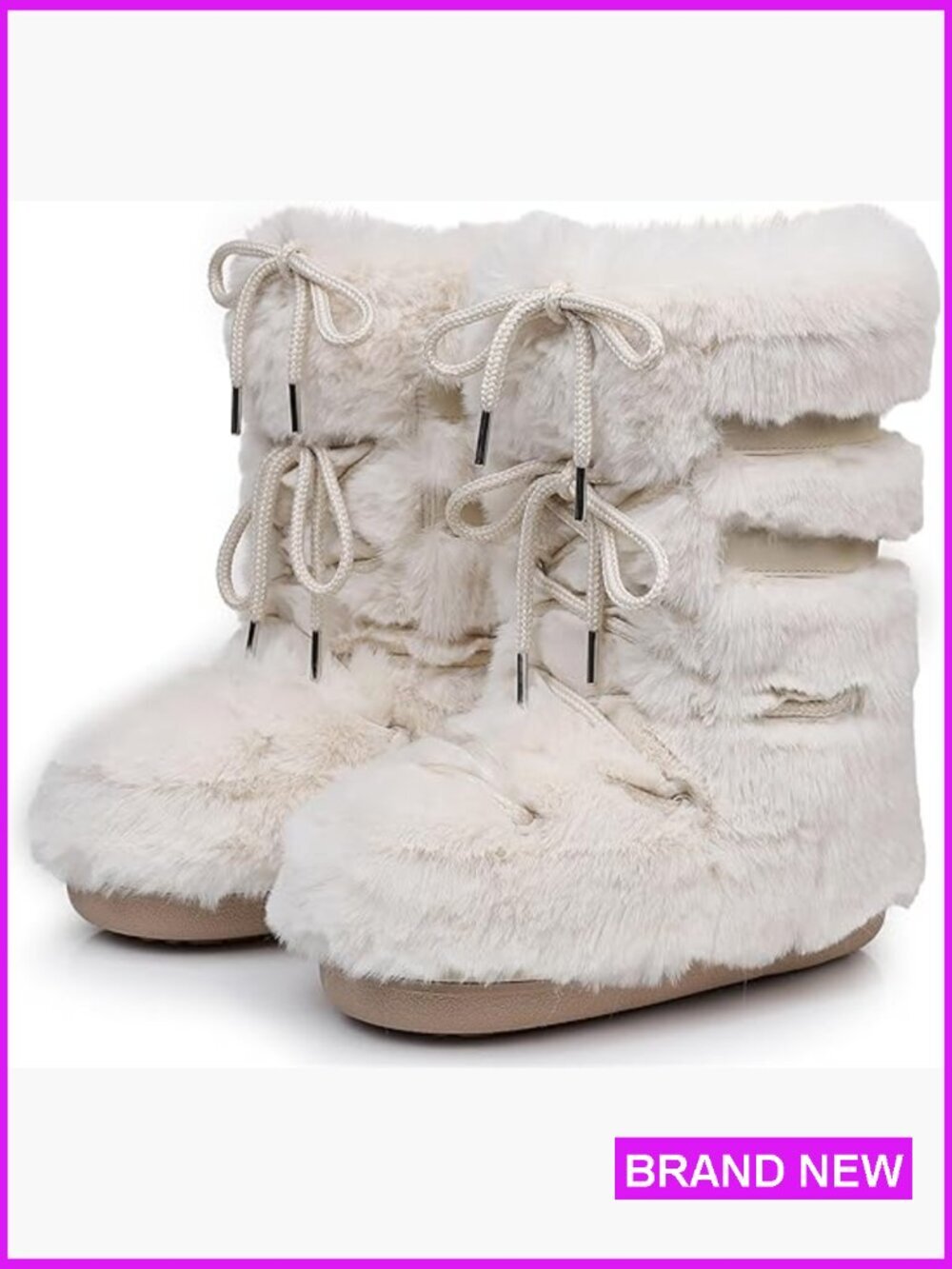 Faux Fur Snow Boots Mid-Calf Fluffy Furry Winter Warm Platform Lace-Up